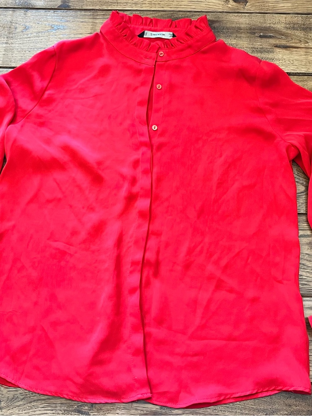 Zara Bright Red Ruffle-Neck Button-Front Shirt